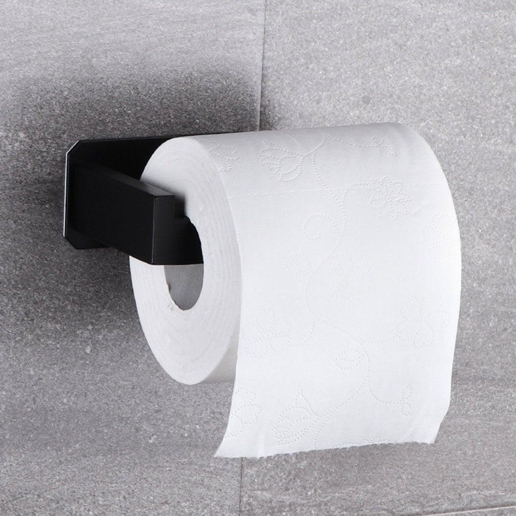 Porte-papier toilette en acier inoxydable, auto-adhésif, pour salle de bain, finition noire, installation facile sans vis, distributeur et supports muraux pour rouleaux de papier toilette noirs mats pour salle de bain et cuisine