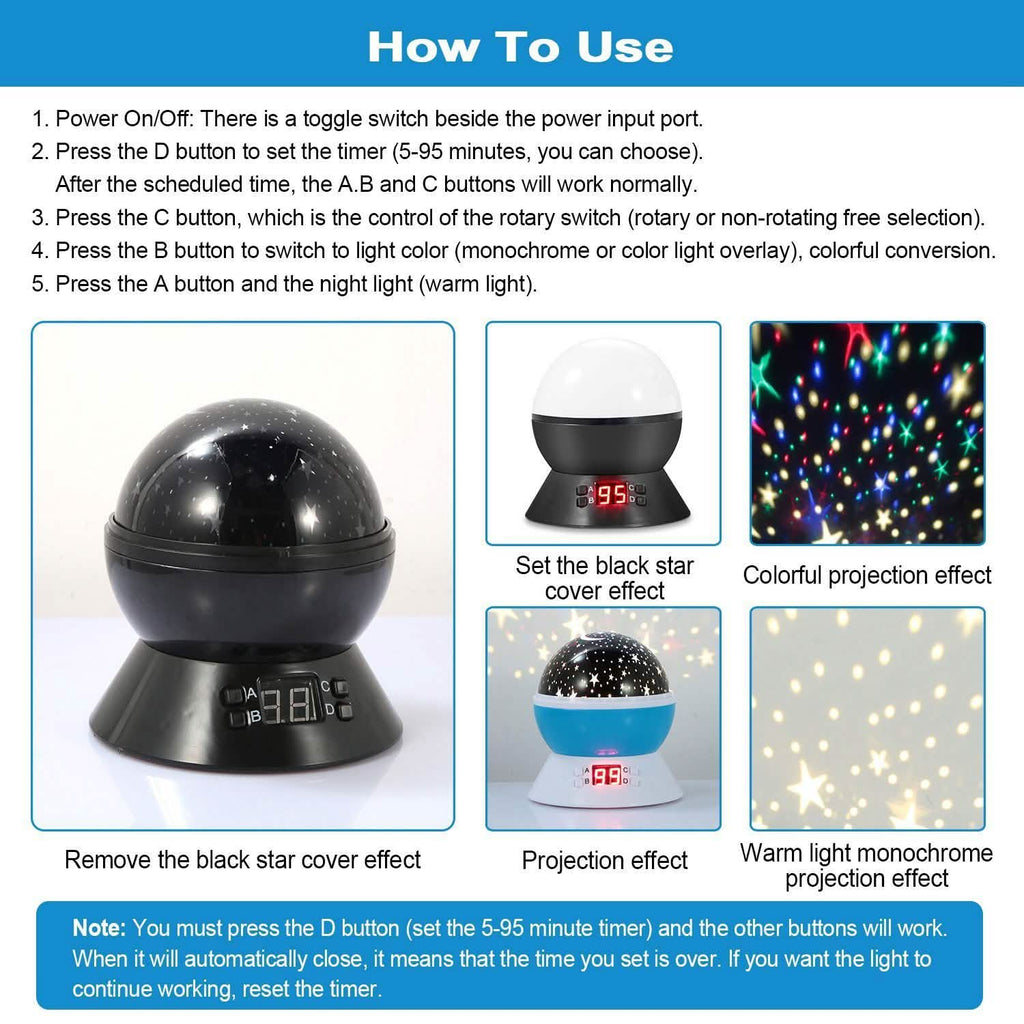 Projecteur LED Étoiles et Lune Veilleuse Enfant