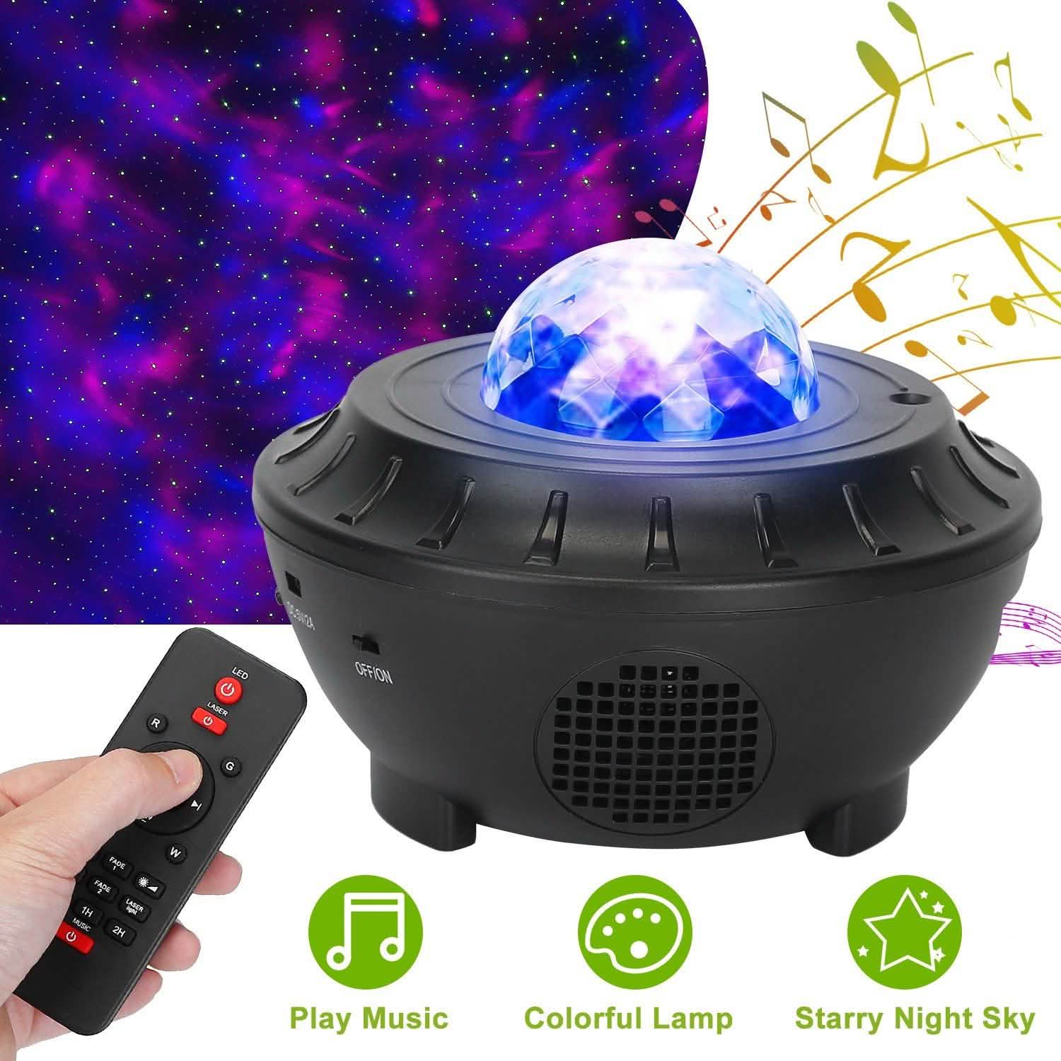 Lampe projecteur d'étoiles RGBW sans fil avec haut-parleur de musique et veilleuse