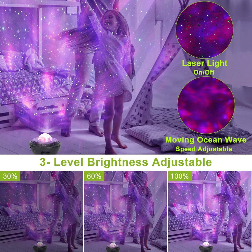 Lampe projecteur d'étoiles RGBW sans fil avec haut-parleur de musique et veilleuse