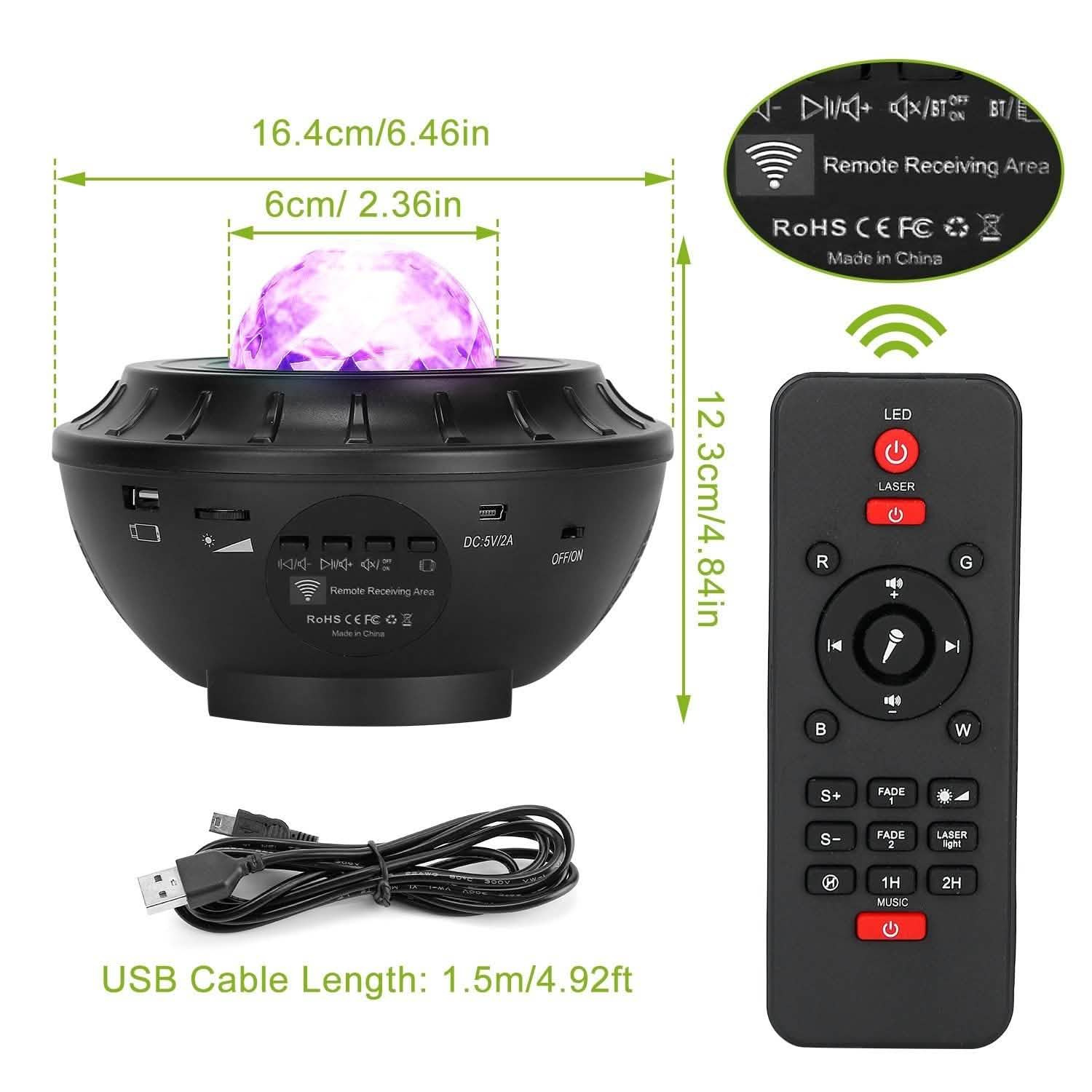 Lampe projecteur d'étoiles RGBW sans fil avec haut-parleur de musique et veilleuse