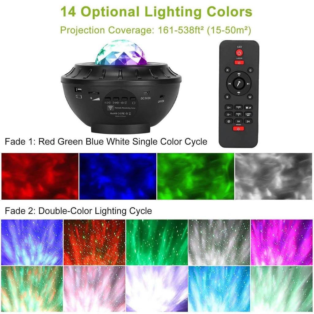 Lampe projecteur d'étoiles RGBW sans fil avec haut-parleur de musique et veilleuse