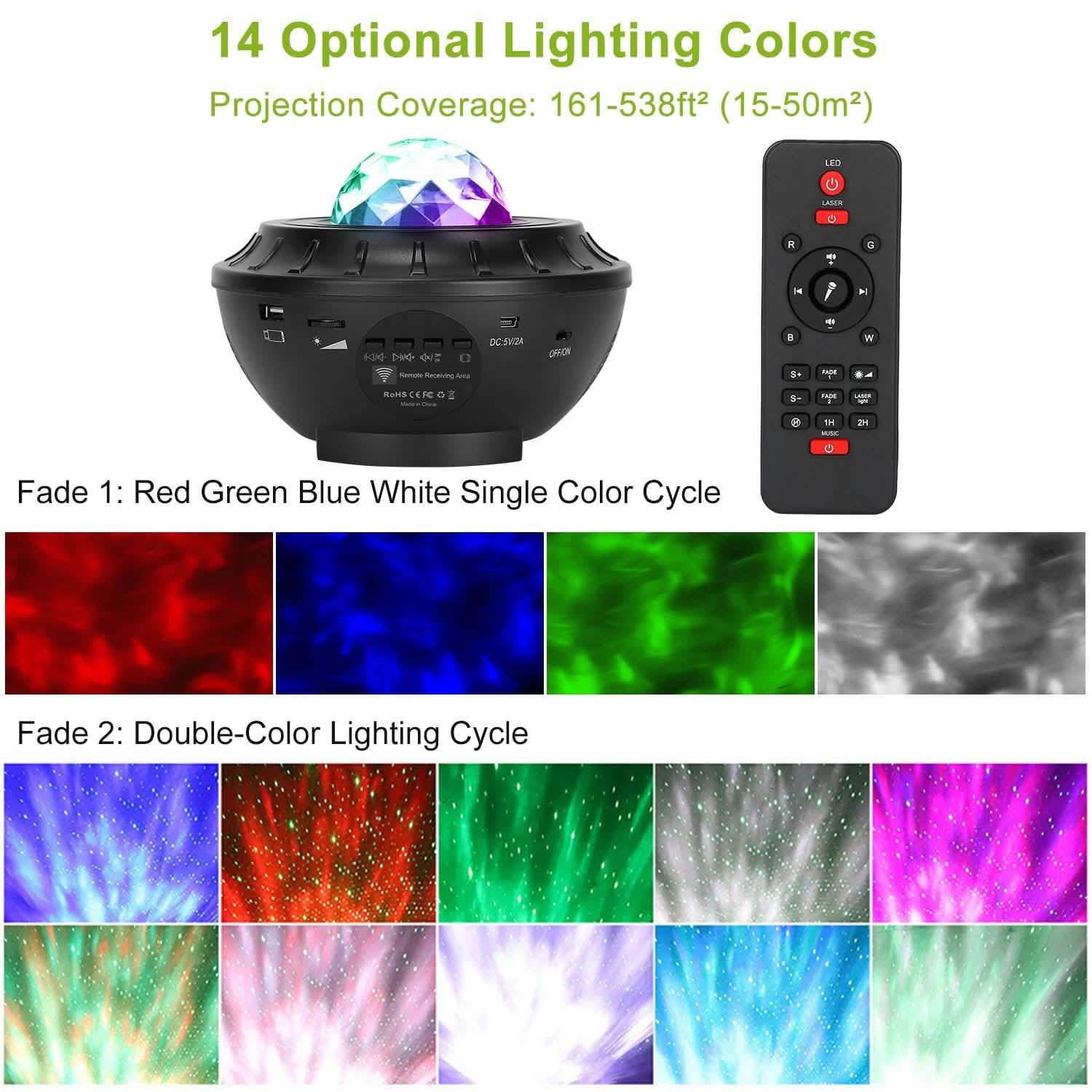 Lampe projecteur d'étoiles RGBW sans fil avec haut-parleur de musique et veilleuse