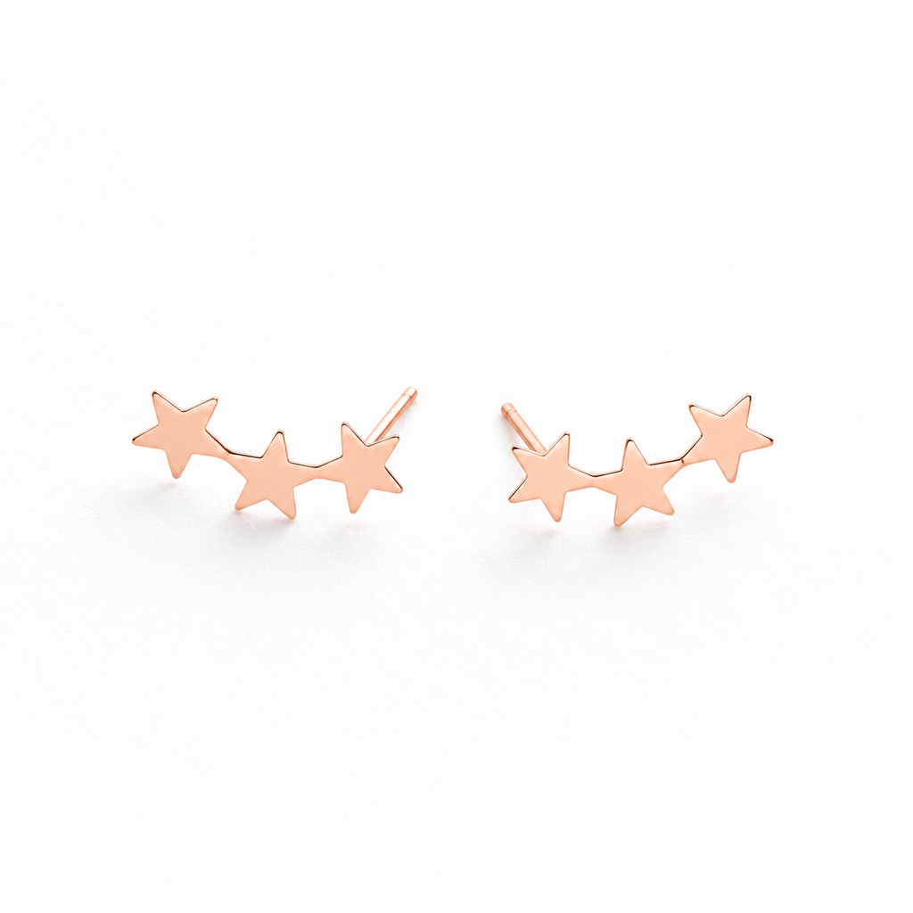 Boucles d'oreilles grimpantes trio d'étoiles en or rose 14 carats laminé