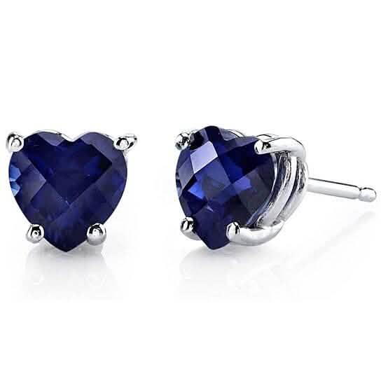 Clous d'oreilles cœur en argent sterling 2,00 carats CT (saphir)