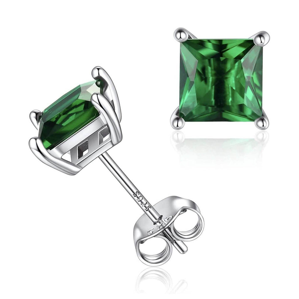 Puces d'oreilles émeraude taille princesse en argent sterling 925