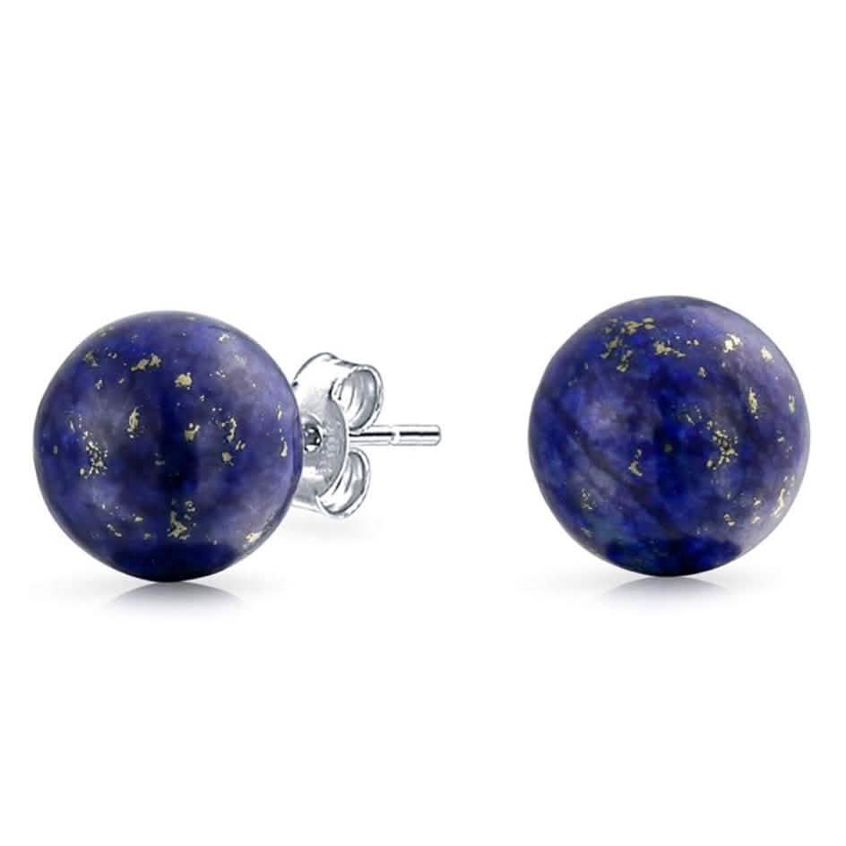 Clous d'oreilles boules en argent sterling et lapis-lazuli bleu