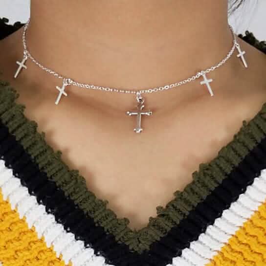 Collier sautoir croix en argent sterling