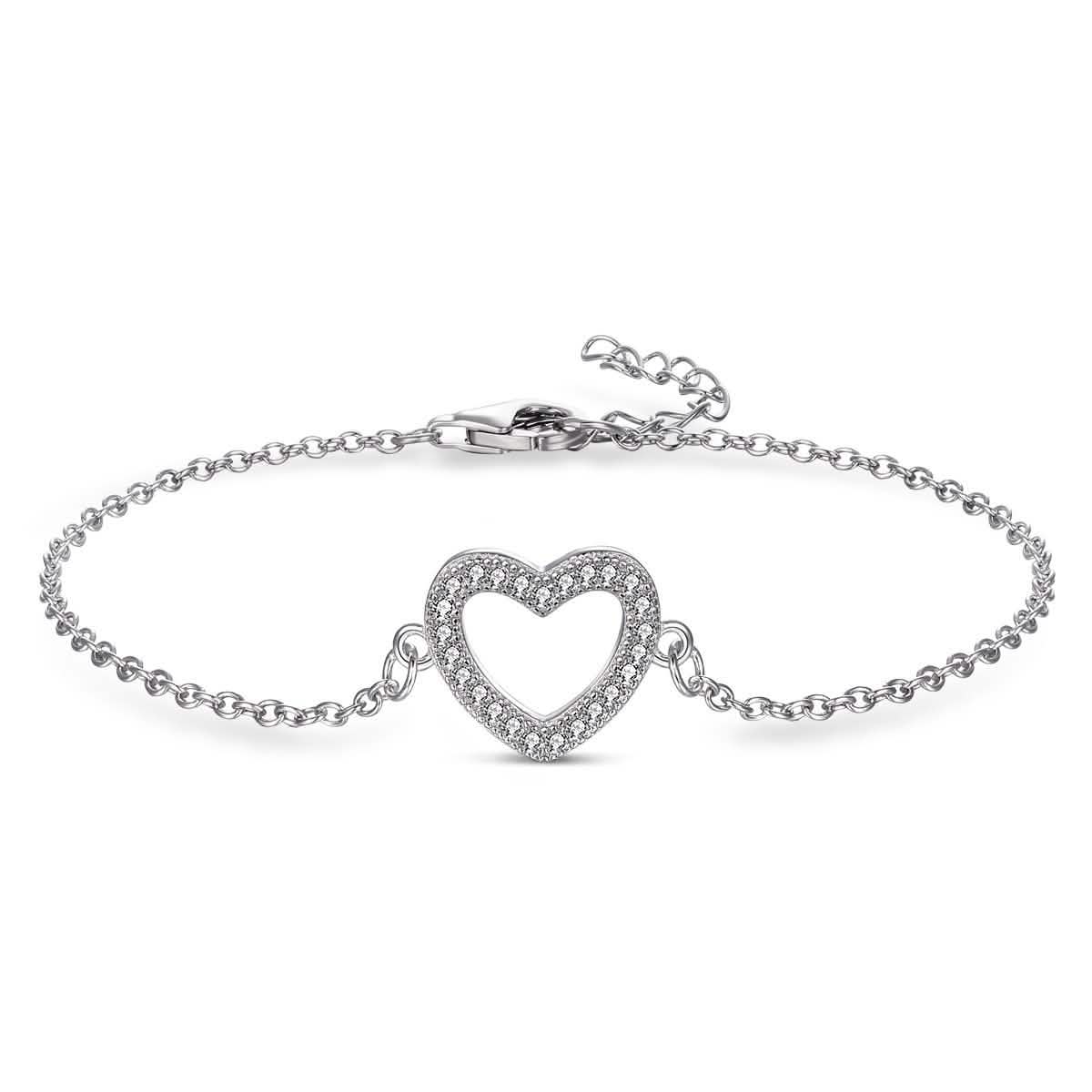 Bracelet cœur en argent sterling avec oxydes de zirconium