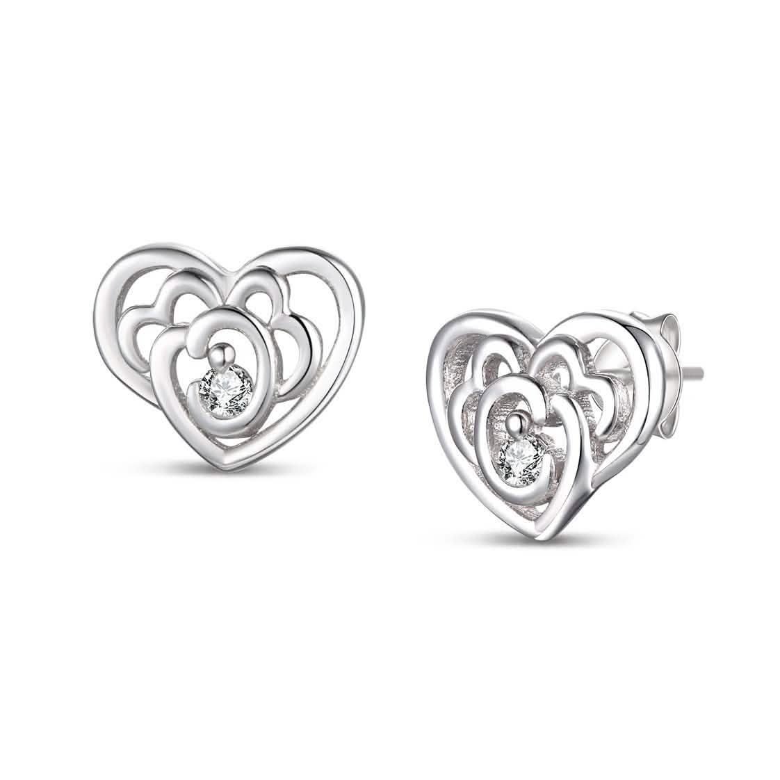 Boucles d'oreilles cœur en argent sterling et oxydes de zirconium