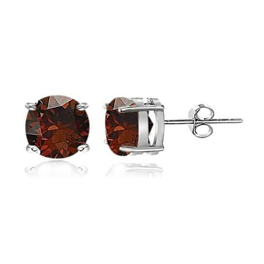 Boucles d'oreilles clous rondes en argent sterling et grenat de 6 mm
