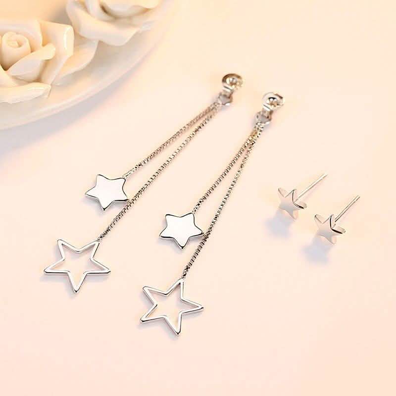 Boucles d'oreilles pendantes longues étoile en argent sterling