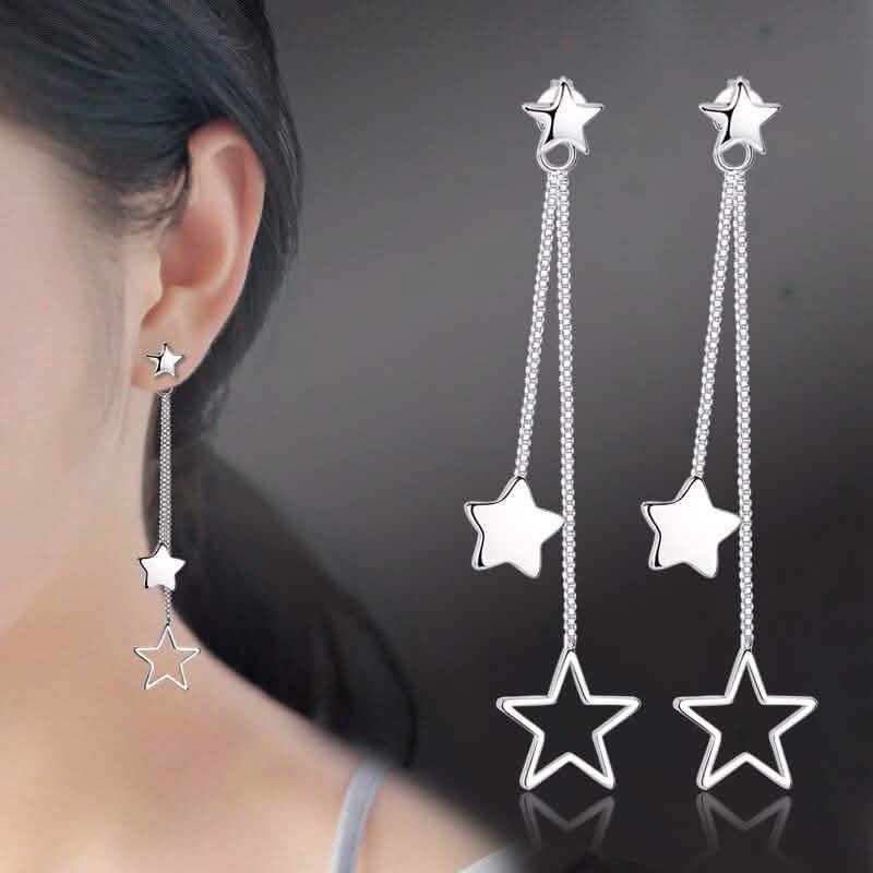 Boucles d'oreilles pendantes longues étoile en argent sterling