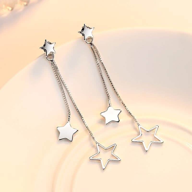 Boucles d'oreilles pendantes longues étoile en argent sterling