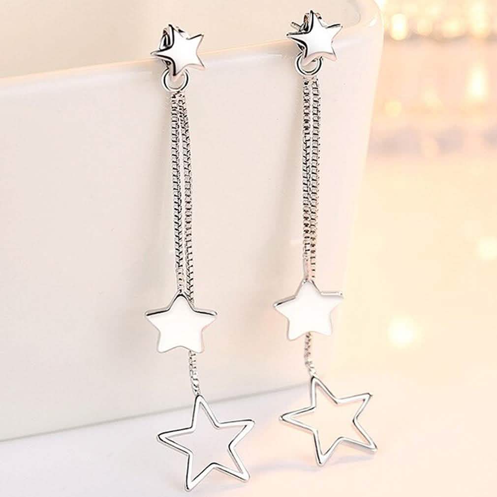 Boucles d'oreilles pendantes longues étoile en argent sterling