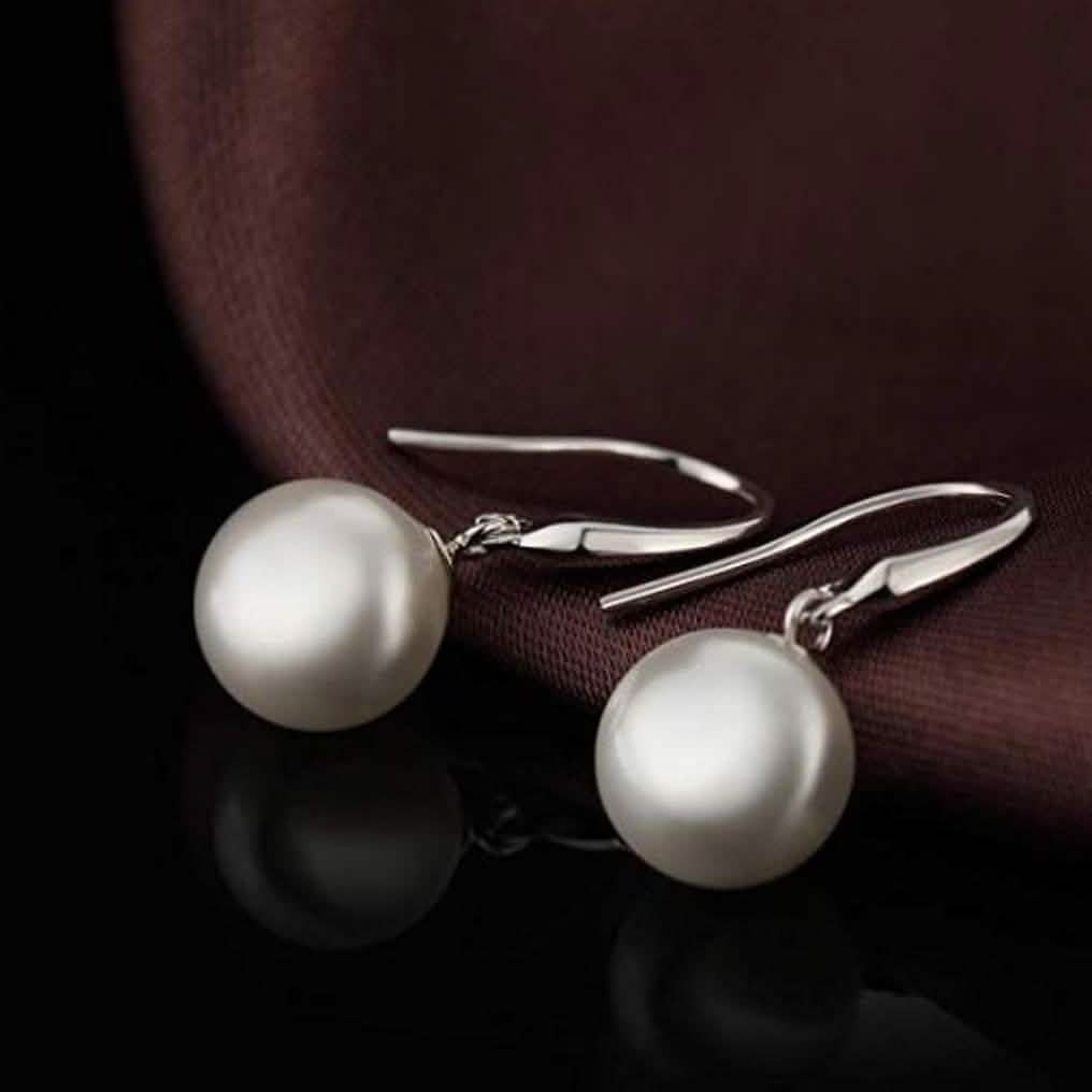 Boucles d'oreilles créoles avec pendentif perle en argent sterling plaqué