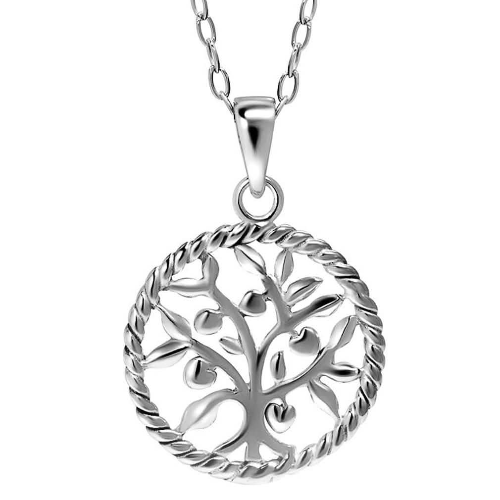 Collier en argent sterling avec pendentif arbre de vie rond