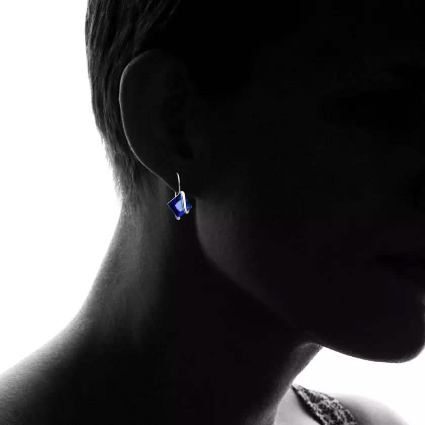 Boucles d'oreilles en argent sterling saphir taillé en diamant