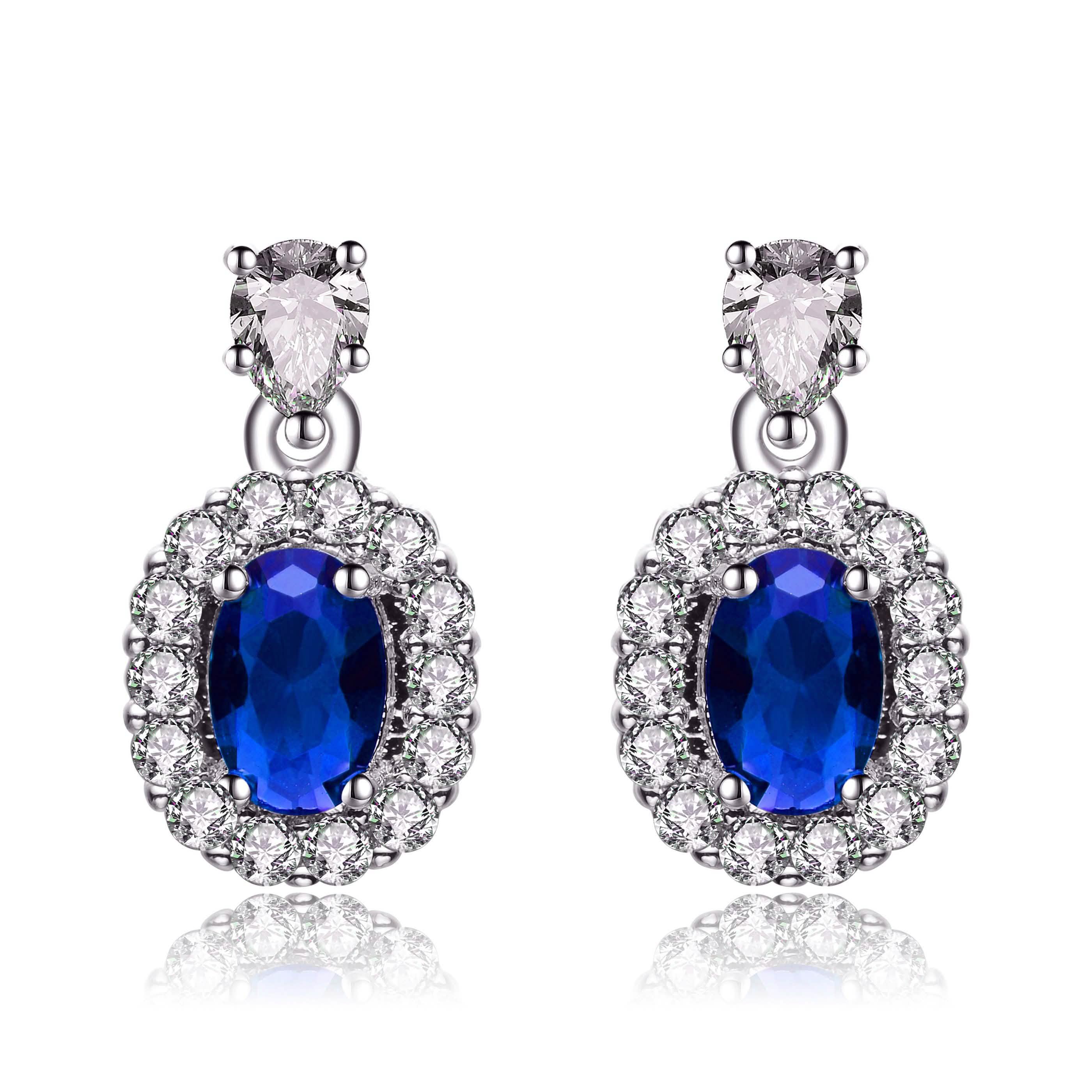 Boucles d'oreilles saphir simulé en argent sterling