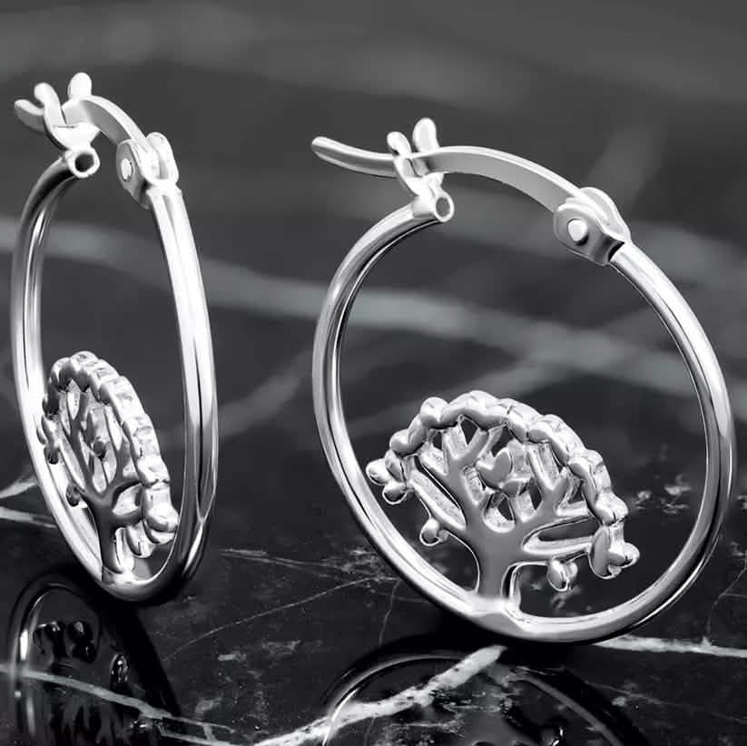 Boucles d'oreilles créoles en argent sterling Arbre de Vie