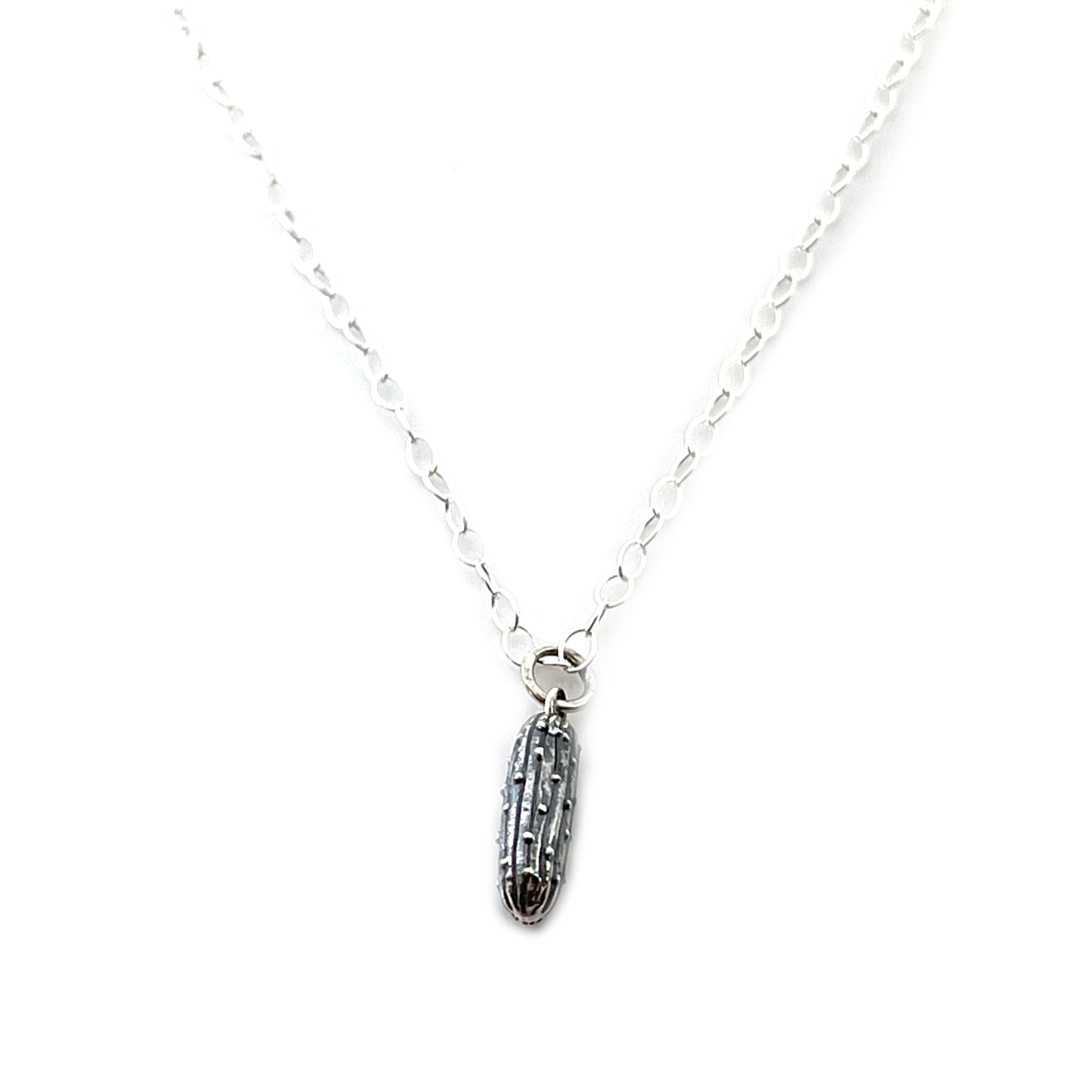 Pickle Charm Necklace - Sterling Silver Jewelry - Handmade Jewelry - Gift for Her