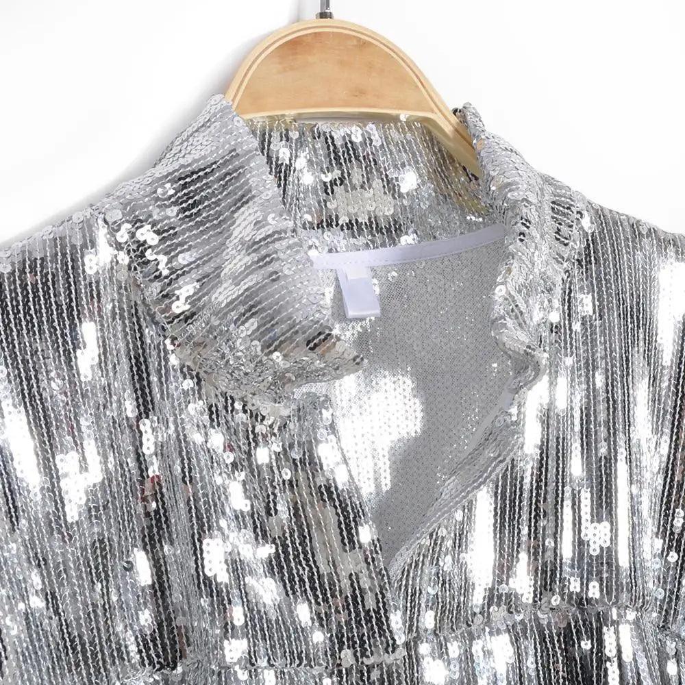 Veste à Sequins à Paillettes avec Glands Sterling pour Femmes, Veste Réfléchissante Argentée à Manches Longues, Style Rock, Streetwear Automne Hiver, Hauts de Vêtements d'Extérieur pour Femmes