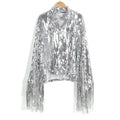 Veste à Sequins à Paillettes avec Glands Sterling pour Femmes, Veste Réfléchissante Argentée à Manches Longues, Style Rock, Streetwear Automne Hiver, Hauts de Vêtements d'Extérieur pour Femmes