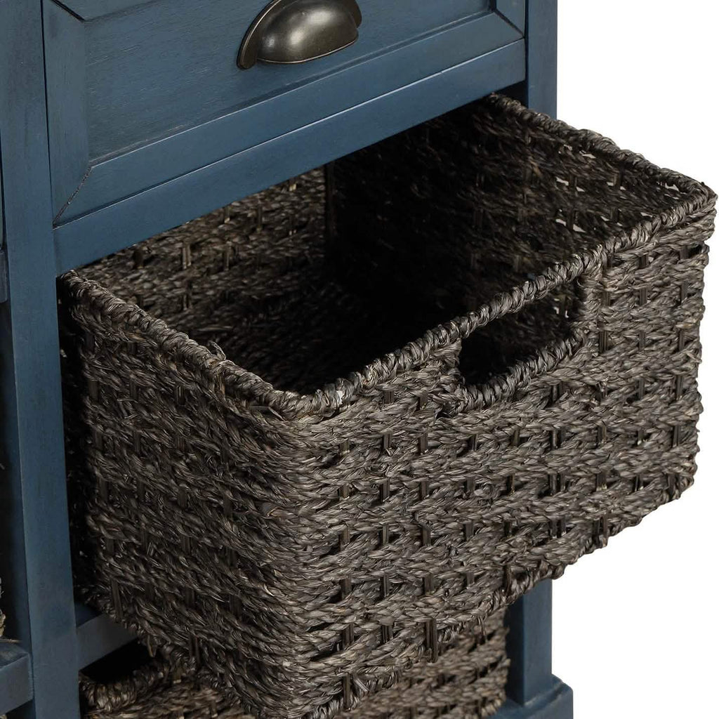 Meuble de rangement avec 2 tiroirs et 4 paniers en rotin