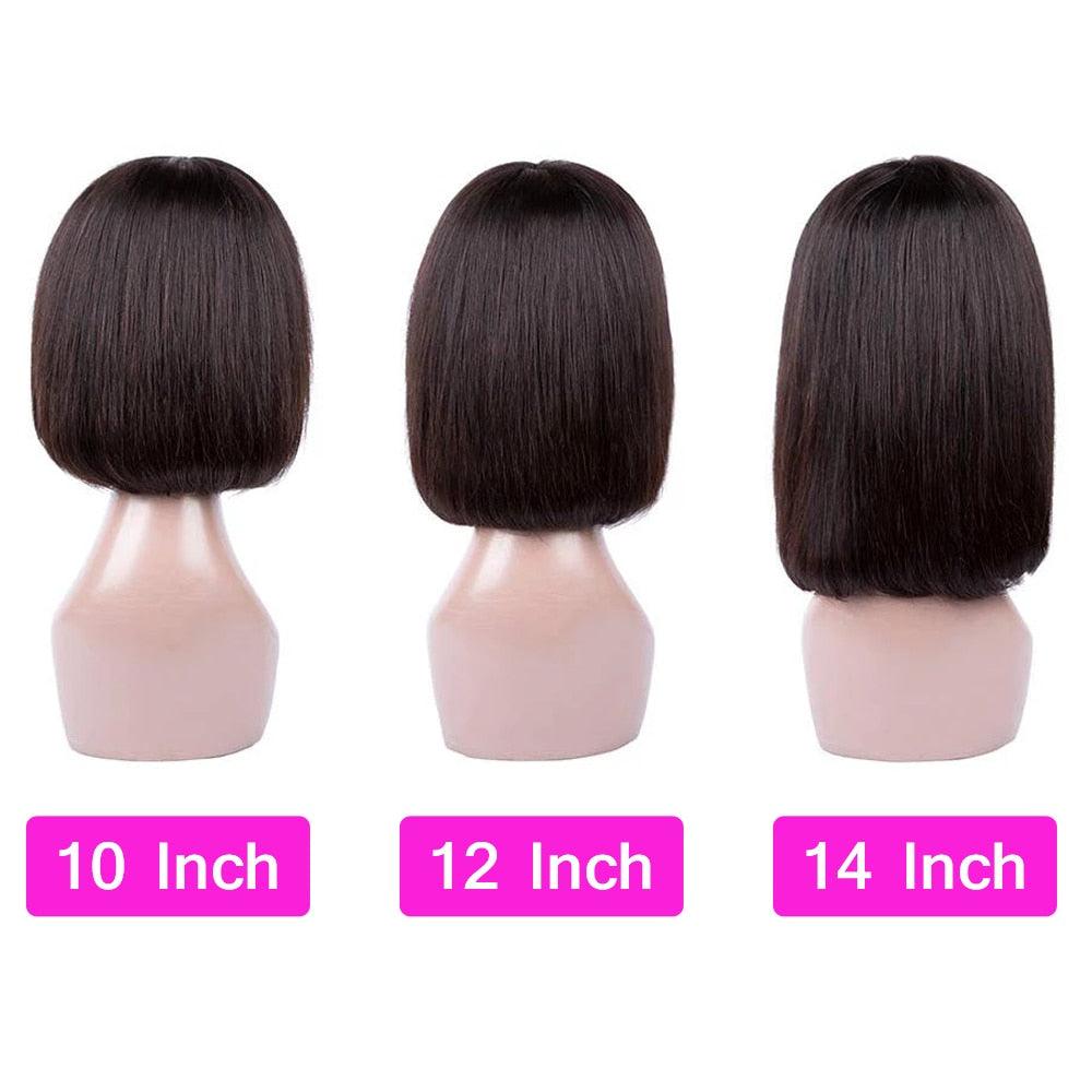 Perruques Bob Courtes Lisses en Cheveux Humains avec Frange Cheveux Naturels Brésiliens Perruques Bob Courtes pour Femmes Sans Dentelle Entièrement Faites à la Machine pour Femmes Noires Cadeaux pour Petites Amies