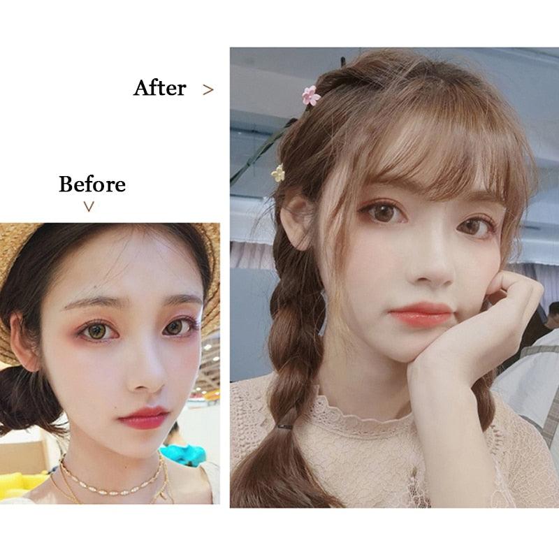 Frange Droite Marron Clair Marron Foncé Frange Épaisse Air Bangs Franges Avant Clip In Filetées pour Femmes Franges Naturelles Plates et Nettes avec Tempes pour Femmes Postiche Une Pièce