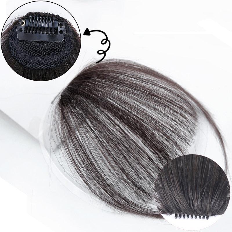 Frange Droite Marron Clair Marron Foncé Frange Épaisse Air Bangs Franges Avant Clip In Filetées pour Femmes Franges Naturelles Plates et Nettes avec Tempes pour Femmes Postiche Une Pièce