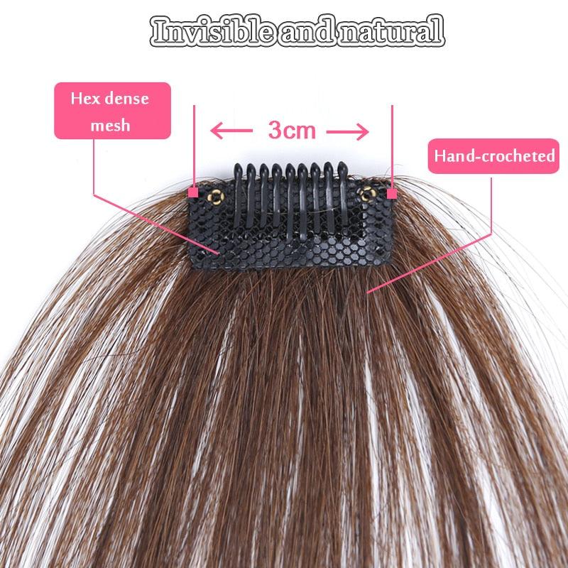 Frange Droite Marron Clair Marron Foncé Frange Épaisse Air Bangs Franges Avant Clip In Filetées pour Femmes Franges Naturelles Plates et Nettes avec Tempes pour Femmes Postiche Une Pièce