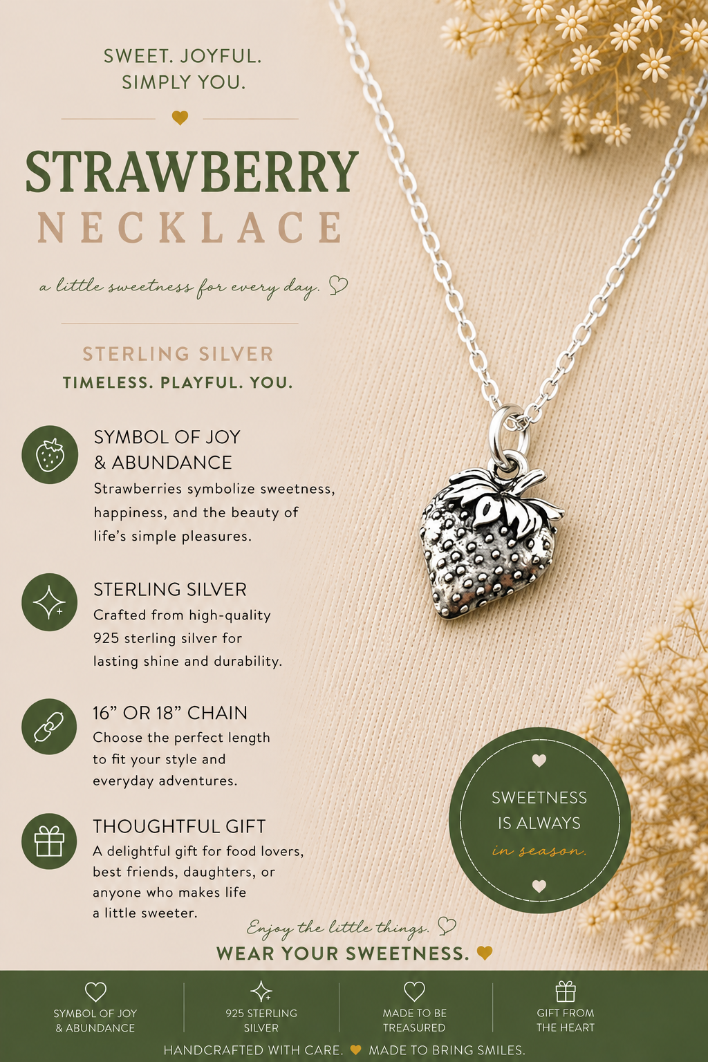 Collier en argent sterling avec pendentif fraise