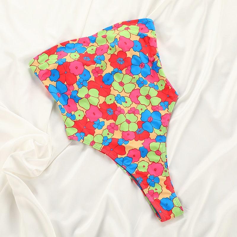 Maillot de Bain Bikini Floral String Maillot de Bain Femme Taille Haute Bikini Set Vêtement de Plage Femme Maillot de Bain Imprimé Floral Nœud String Bikini Triangle Attache Côtés Coupe Haute Bikini Effronté
