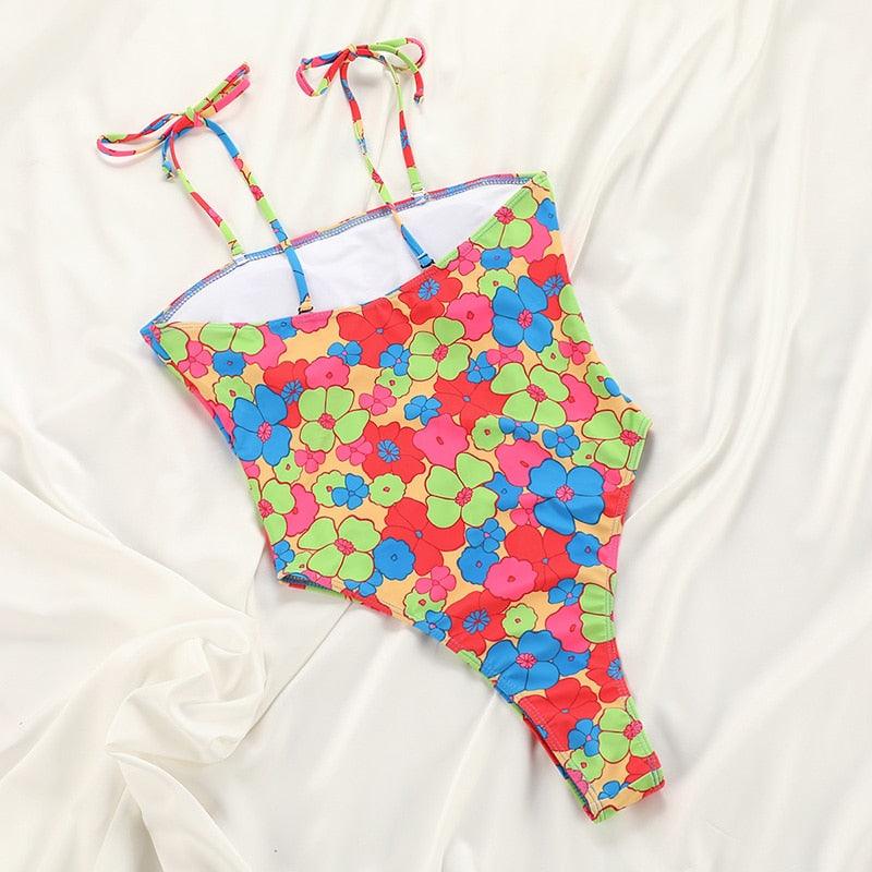 Maillot de Bain Bikini Floral String Maillot de Bain Femme Taille Haute Bikini Set Vêtement de Plage Femme Maillot de Bain Imprimé Floral Nœud String Bikini Triangle Attache Côtés Coupe Haute Bikini Effronté