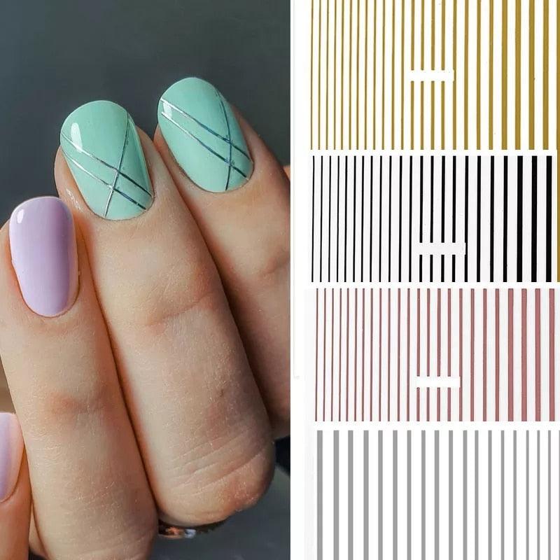 Autocollant de ligne pour ongles, fin, autocollant, décollable, argent/or/blanc/noir, accessoires autocollants dorés, décalcomanie de ligne pour ongles, auto-adhésive, motif vague 3D, décoration de courbe métallique pour femmes et filles
