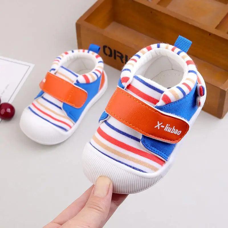 Chaussures bébé rayées antidérapantes à semelle souple et velcro