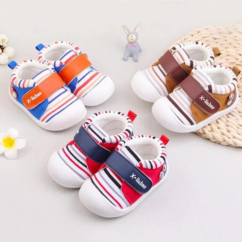 Chaussures bébé rayées antidérapantes à semelle souple et velcro