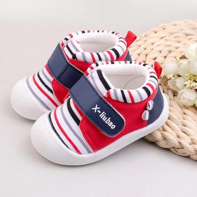 Chaussures bébé rayées antidérapantes à semelle souple et velcro