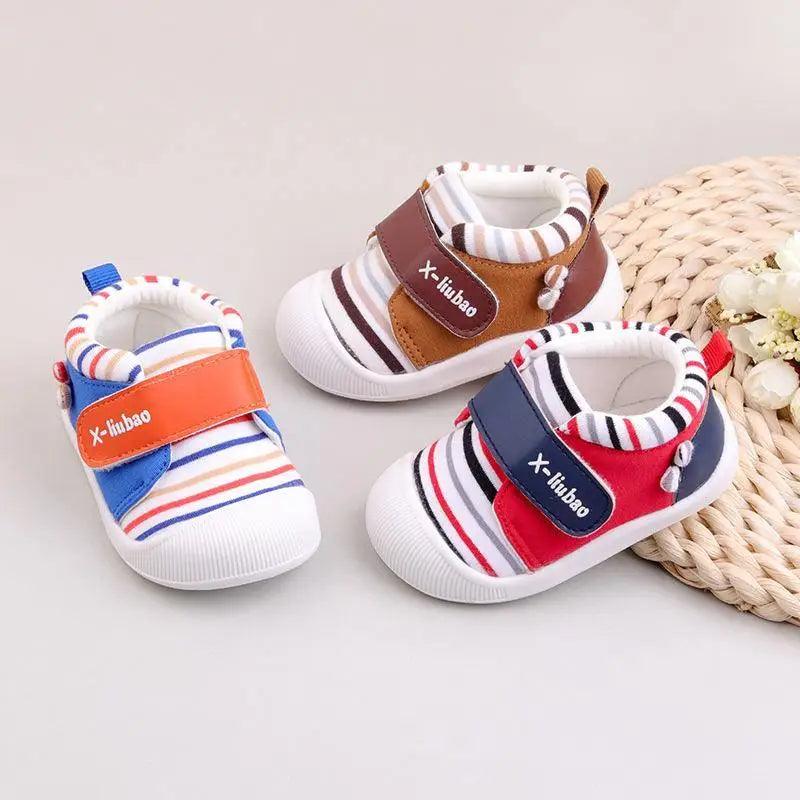 Chaussures bébé rayées antidérapantes à semelle souple et velcro