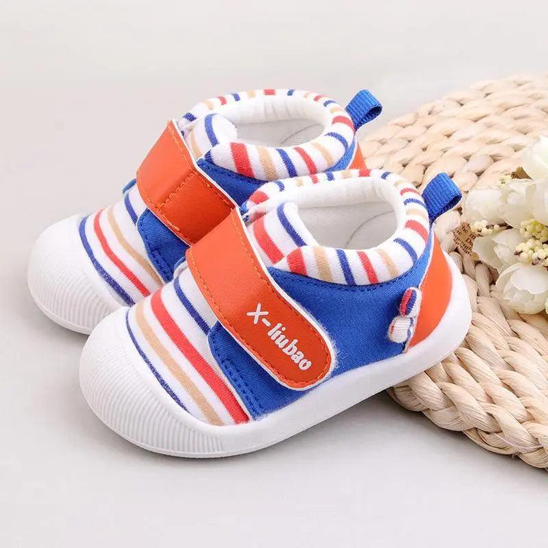Chaussures bébé rayées antidérapantes à semelle souple et velcro
