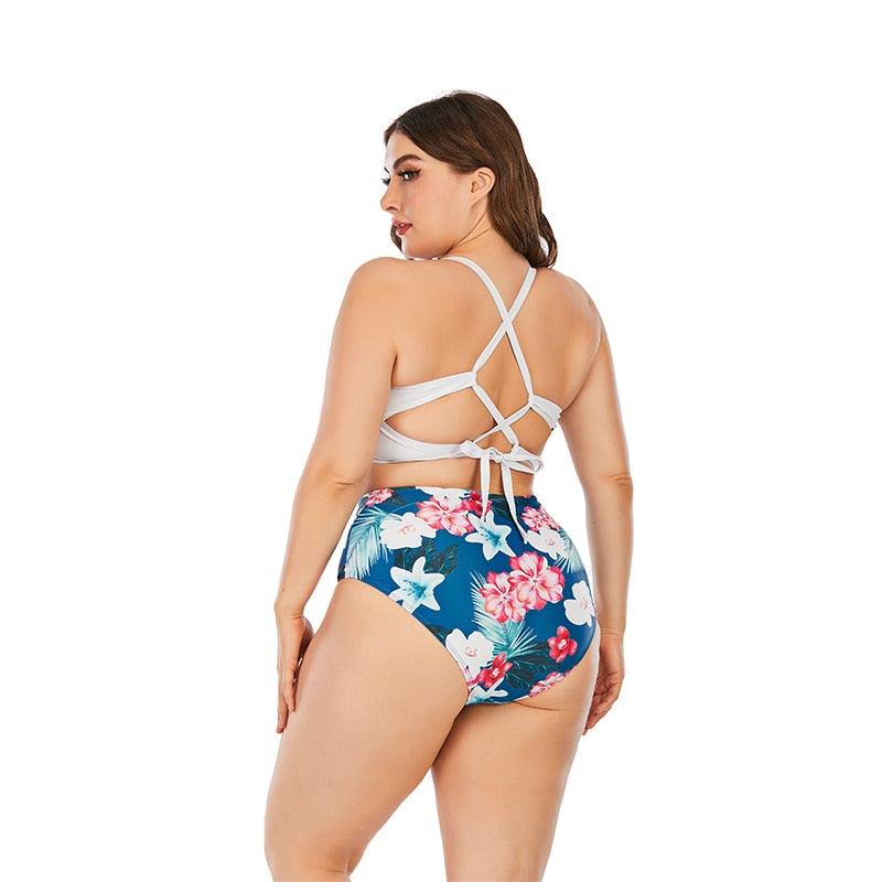 Maillot de bain deux pièces grande taille à rayures pour femmes Maillot de bain taille haute deux pièces grande taille pour femmes Maillot de bain taille haute Maillot de bain taille haute épaules dénudées Maillot de bain échancré