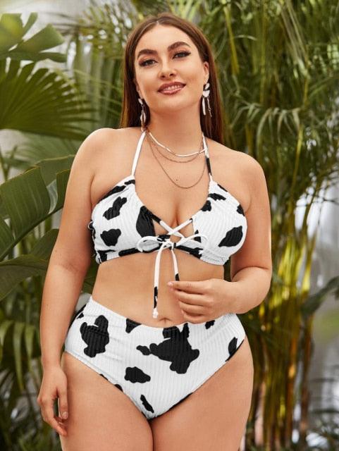 Maillot de bain deux pièces grande taille à rayures pour femmes Maillot de bain taille haute deux pièces grande taille pour femmes Maillot de bain taille haute Maillot de bain taille haute épaules dénudées Maillot de bain échancré