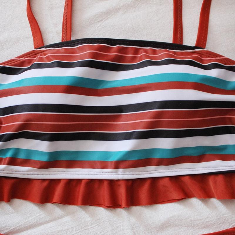Maillot de bain deux pièces grande taille à rayures pour femmes Maillot de bain taille haute deux pièces grande taille pour femmes Maillot de bain taille haute Maillot de bain taille haute épaules dénudées Maillot de bain échancré