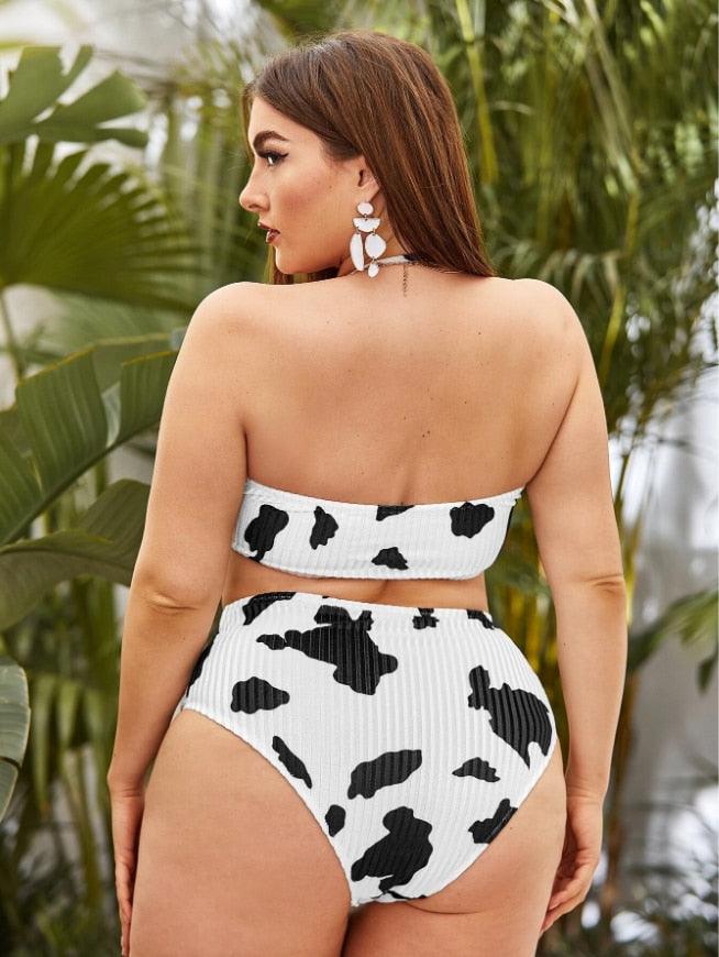 Maillot de bain deux pièces grande taille à rayures pour femmes Maillot de bain taille haute deux pièces grande taille pour femmes Maillot de bain taille haute Maillot de bain taille haute épaules dénudées Maillot de bain échancré