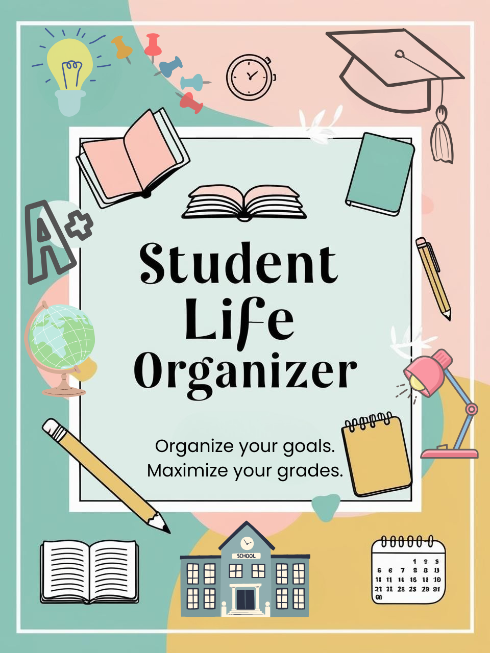 Organisateur de vie étudiante | Modèle imprimable et Canva de 48 pages