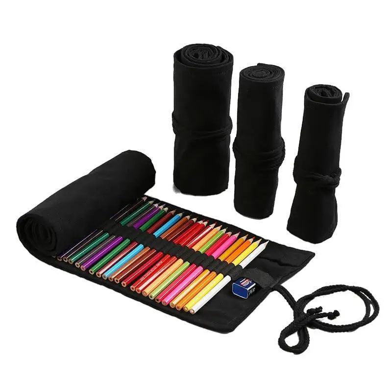 Trousse à Crayon Rétro en Toile Noire pour Étudiants, de Haute Qualité, Pochette de Papeterie