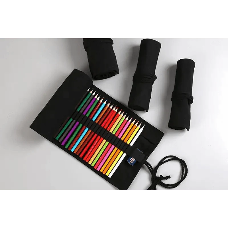 Trousse à Crayon Rétro en Toile Noire pour Étudiants, de Haute Qualité, Pochette de Papeterie