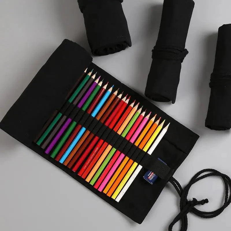 Trousse à Crayon Rétro en Toile Noire pour Étudiants, de Haute Qualité, Pochette de Papeterie
