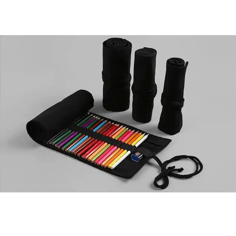 Trousse à Crayon Rétro en Toile Noire pour Étudiants, de Haute Qualité, Pochette de Papeterie